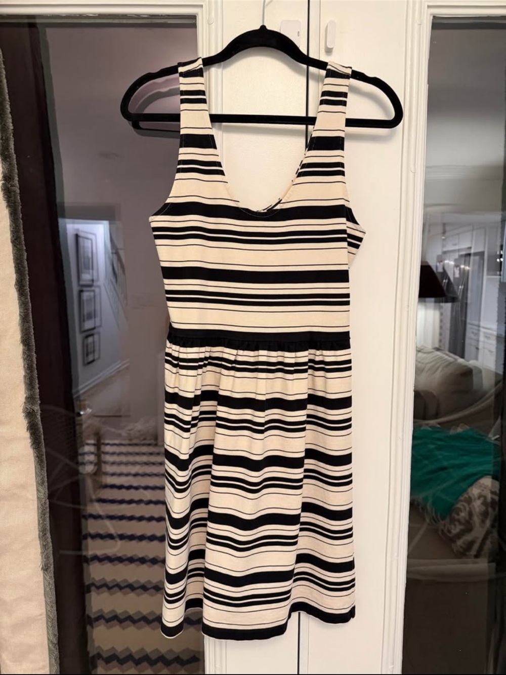 J. Crew Black and Cream Striped Sleeveless Mini Dress